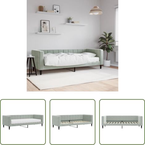 Materasso in schiuma -  Divano Letto con Materasso Grigio Chiaro 80x200 cm in Velluto