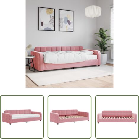 Materasso in schiuma -  Divano Letto con Materasso Rosa 90x200 cm in Velluto