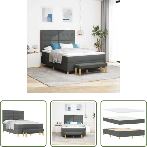 Materasso in schiuma -  Letto a molle con materasso Grigio scuro 140 x 190 cm Tessuto
