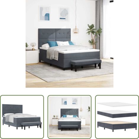 Materasso in schiuma -  Letto a molle con materasso Grigio scuro 140 x 190 cm Velluto