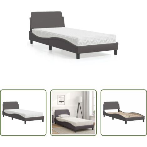 Materasso in schiuma -  Letto con Materasso Dover Grgio 80x200 cm in Similpelle