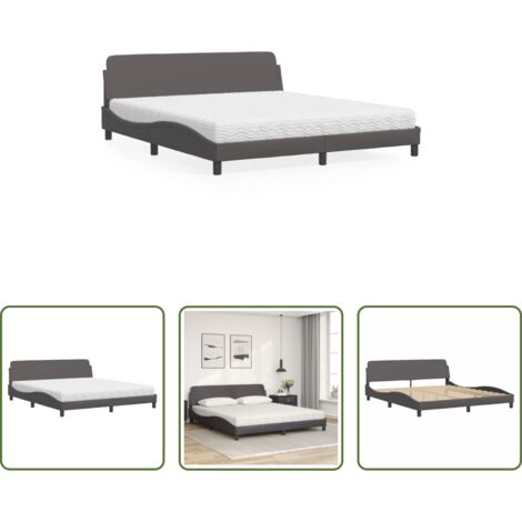 Materasso in schiuma -  Letto con Materasso Dover Grigio 180x200 cm in Similpelle
