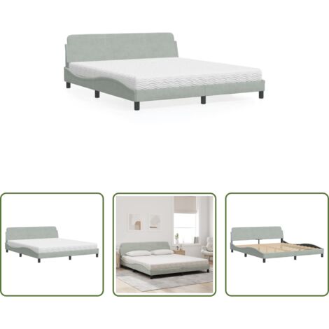 Materasso in schiuma -  Letto con Materasso Dover Grigio Chiaro 180x200 cm in Velluto