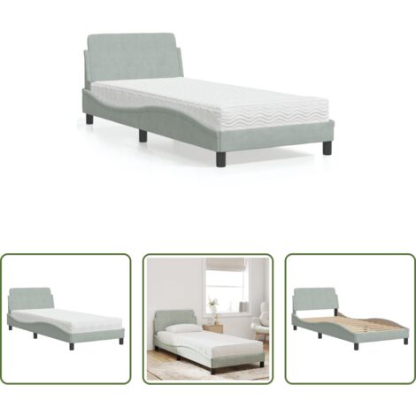 Materasso in schiuma -  Letto con Materasso Dover Grigio Chiaro 80x200 cm in Velluto