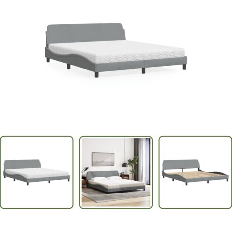 Materasso in schiuma -  Letto con Materasso Dover Grigio Chiaro180x200 cm Tessuto
