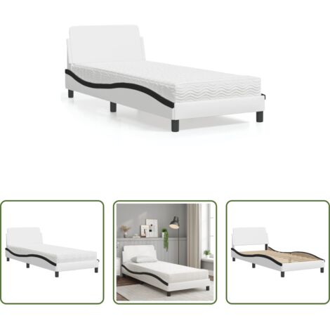 Materasso in schiuma -  Letto con Materasso Dover Nero e Bianco 80x200 cm in Similpelle