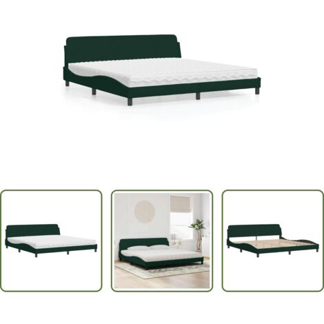 Materasso in schiuma -  Letto con Materasso Dover Verde Scuro 200x200 cm Velluto