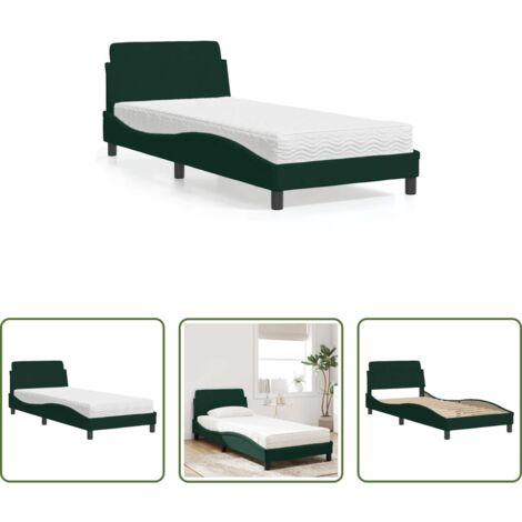 Materasso in schiuma -  Letto con Materasso Dover Verde Scuro 80x200 cm in Velluto