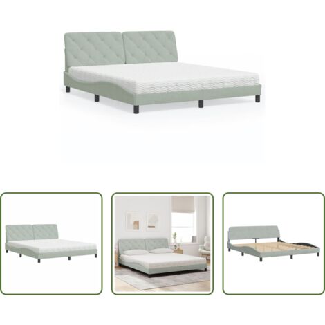 Materasso in schiuma -  Letto con Materasso Grigio Chiaro 180x200 cm in Velluto