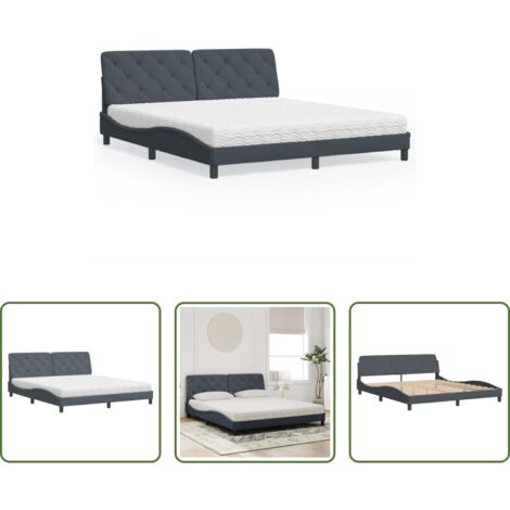 Materasso in schiuma -  Letto con Materasso Grigio Scuro 180x200 cm in Velluto