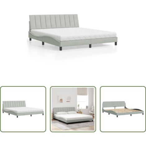 Materasso in schiuma -  Letto con Materasso Hanko Grigio Chiaro 180x200 cm in Velluto