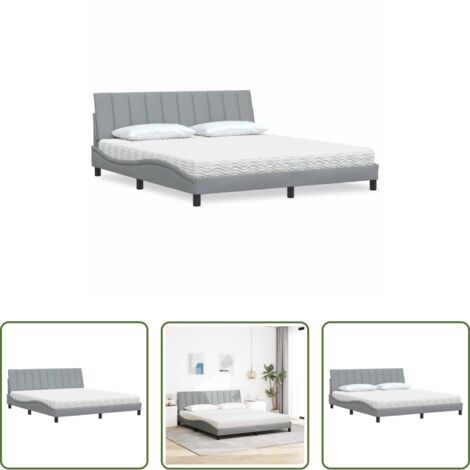 Materasso in schiuma -  Letto con Materasso Hanko Grigio Chiaro180x200 cm Tessuto