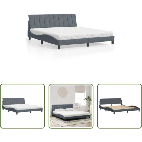 Materasso in schiuma -  Letto con Materasso Hanko Grigio Scuro 180x200 cm in Velluto
