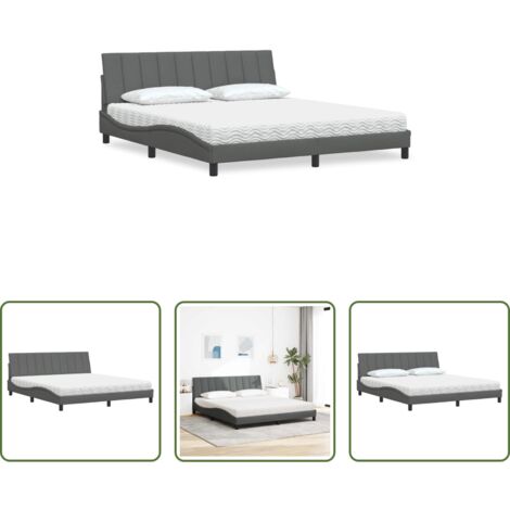 Materasso in schiuma -  Letto con Materasso Hanko Grigio Scuro 180x200 cm Tessuto