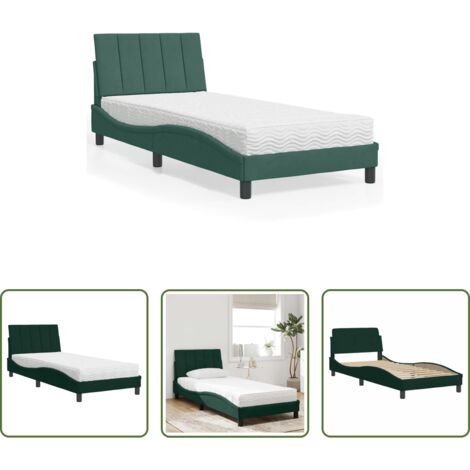 Materasso in schiuma -  Letto con Materasso Hanko Verde Scuro 90x190 cm in Velluto