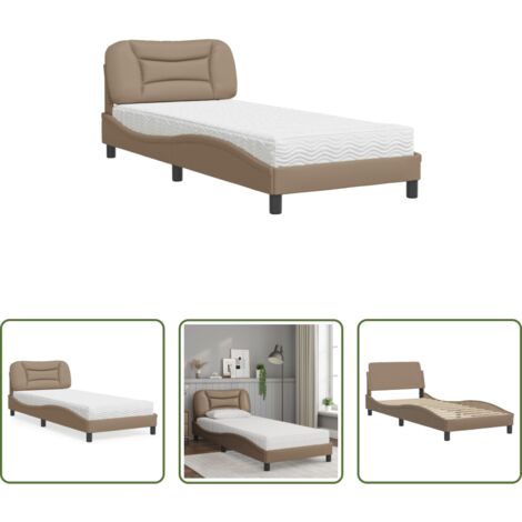Materasso in schiuma -  Letto con Materasso Hvar Cappuccino 80x200 cm Similpelle