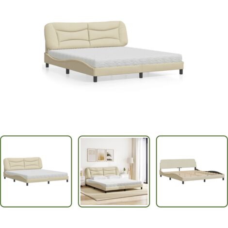 Materasso in schiuma -  Letto con Materasso Hvar Crema 180x200 cm in Tessuto
