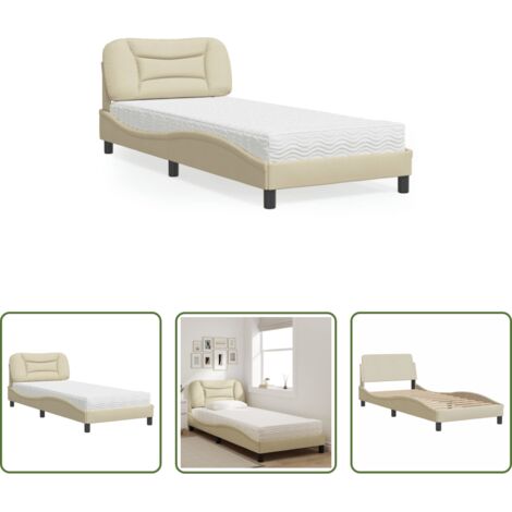 Materasso in schiuma -  Letto con Materasso Hvar Crema 80x200 cm in Tessuto