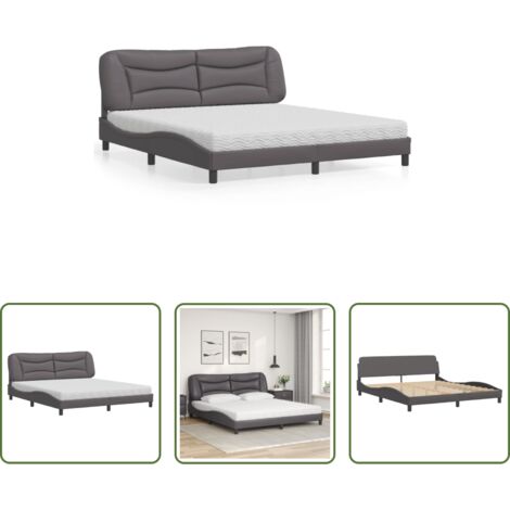 Materasso in schiuma -  Letto con Materasso Hvar Grigio 180x200 cm in Similpelle