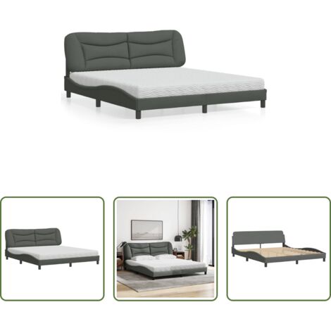 Materasso in schiuma -  Letto con Materasso Hvar Grigio Scuro 180x200 cm Tessuto
