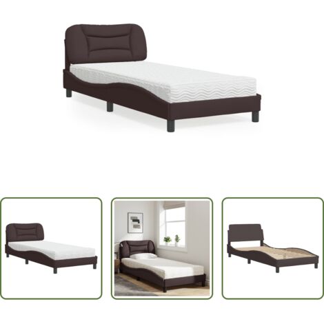Materasso in schiuma -  Letto con Materasso Hvar Marrone Scuro 80x200 cm in Tessuto