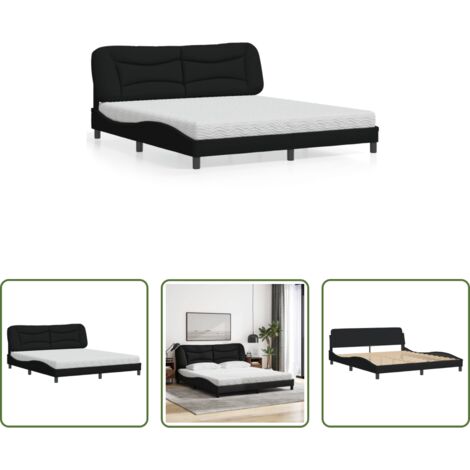 Materasso in schiuma -  Letto con Materasso Hvar Nero 180x200 cm in Tessuto