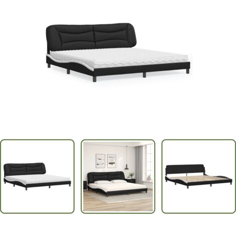 Materasso in schiuma -  Letto con Materasso Hvar Nero e Bianco 200x200cm in Similpelle