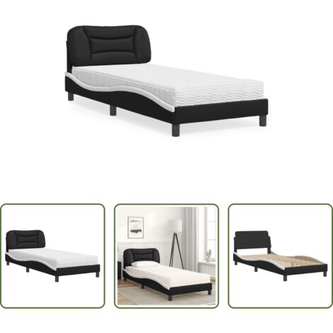 Materasso in schiuma -  Letto con Materasso Hvar Nero e Bianco 80x200 cm in Similpelle