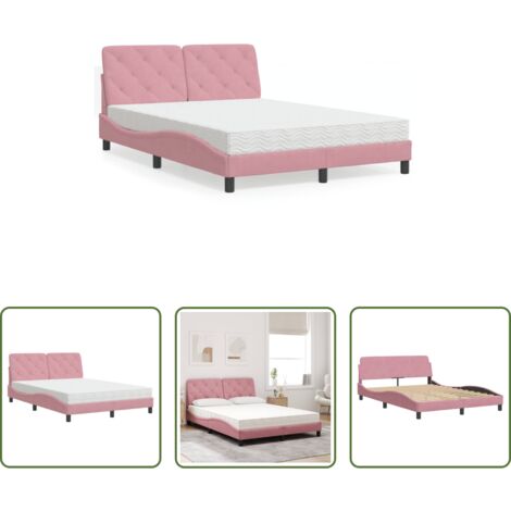 Materasso in Schiuma -  Letto con Materasso Rosa 140x200 cm in Velluto