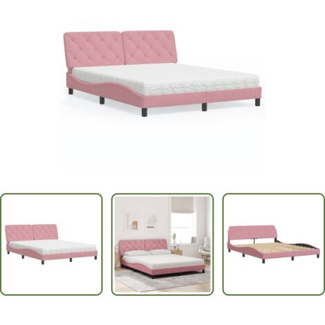 Materasso in Schiuma -  Letto con Materasso Rosa 160x200 cm in Velluto