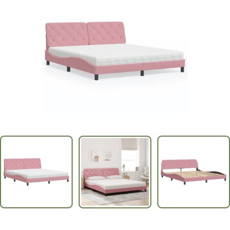 Materasso in Schiuma -  Letto con Materasso Rosa 180x200 cm in Velluto