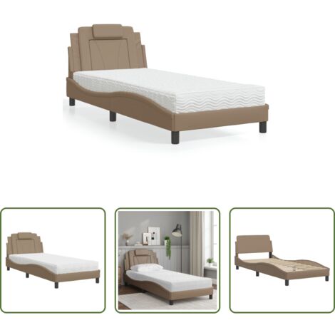 Materasso in schiuma -  Letto Viana con Materasso Cappuccino 80x200 cm Similpelle