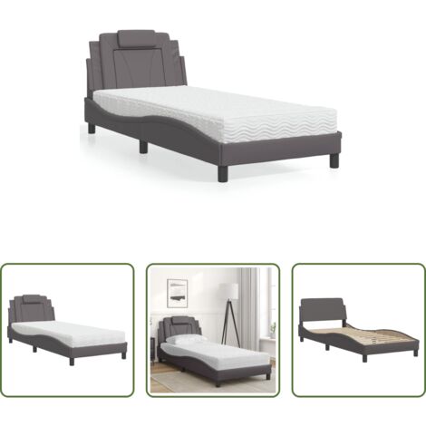 Materasso in schiuma -  Letto Viana con Materasso Grgio 80x200 cm in Similpelle