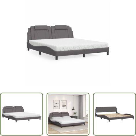 Materasso in schiuma -  Letto Viana con Materasso Grigio 180x200 cm in Similpelle