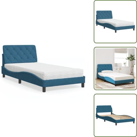 Materasso in schiuma PU - vidaXL Letto con Materasso Blu 100x200 cm in Velluto - Materasso con supporto