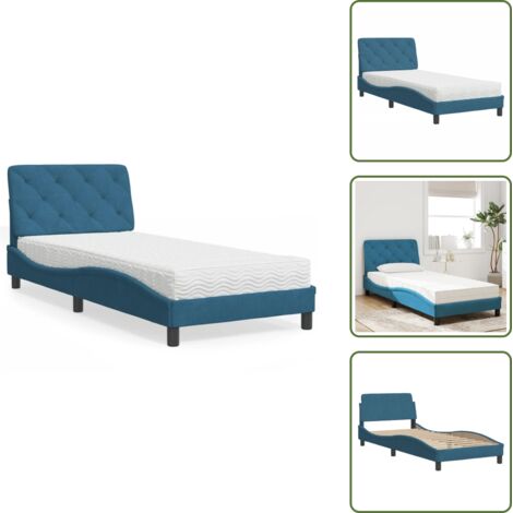 Materasso in schiuma PU - vidaXL Letto con Materasso Blu 80x200 cm in Velluto - Letto con testiera