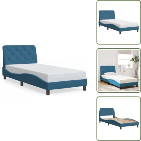 Materasso in schiuma PU - vidaXL Letto con Materasso Blu 90x190 cm in Velluto - Letto con testiera