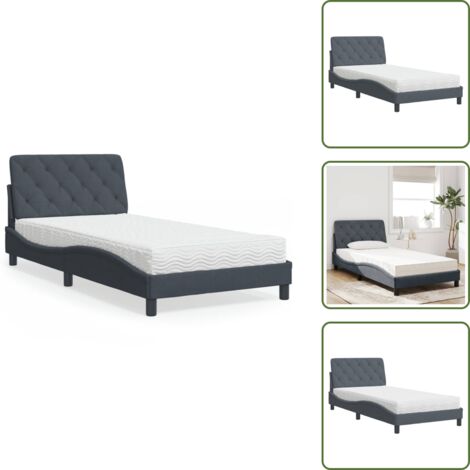 Materasso in schiuma PU - vidaXL Letto con Materasso Grigio Scuro 100x200 cm in Velluto - Letto con testiera