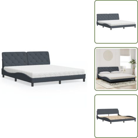 Materasso in schiuma PU - vidaXL Letto con Materasso Grigio Scuro 180x200 cm in Velluto - Letto grigio scuro