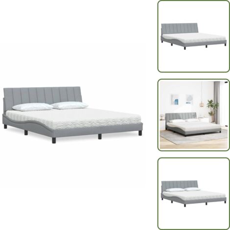 Materasso in schiuma PU - vidaXL Letto con Materasso Hanko Grigio Chiaro180x200 cm Tessuto - Letto con cuscino testiera