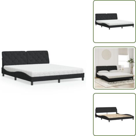 Materasso in schiuma PU - vidaXL Letto con Materasso Nero 180x200 cm in Velluto - Letto con testiera