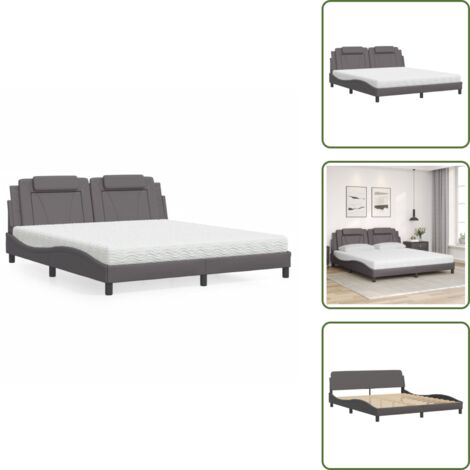 Materasso in schiuma PU - vidaXL Letto Viana con Materasso Grigio 180x200 cm in Similpelle - Letto con cuscino testiera