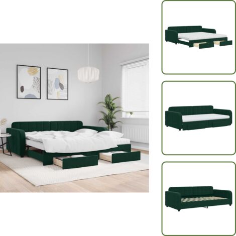 Materasso in schiuma - vidaXL Divano Letto Estraibile Cassetti Verde Scuro 100x200cm Velluto - Velluto