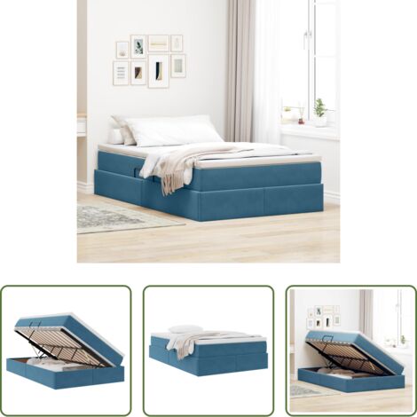 Materasso in velluto -  Letto con contenitore e materasso Blu 120 x 190 cm Velluto