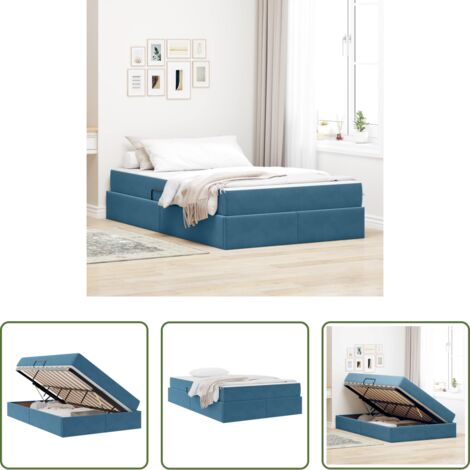Materasso in velluto -  Letto con contenitore e materasso Blu 120 x 190 cm Velluto