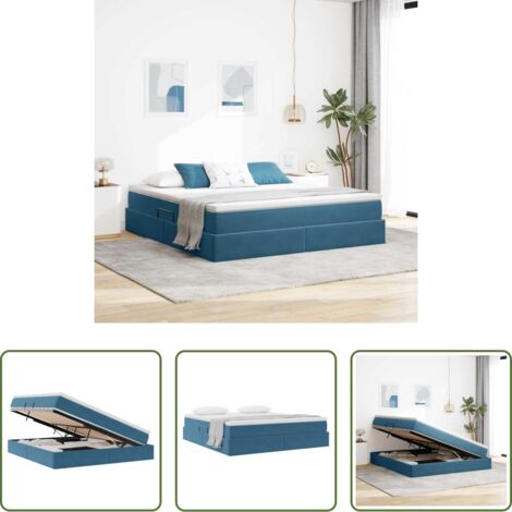 Materasso in velluto -  Letto con contenitore e materasso Blu Scuro 160 x 200 cm