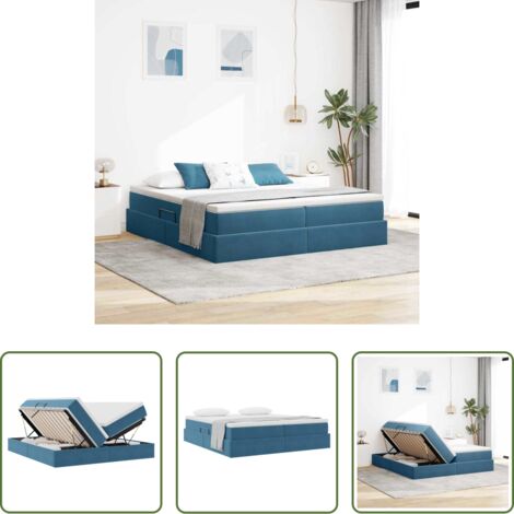 Materasso in velluto -  Letto con contenitore e materasso Blu Scuro 200 x 200 cm