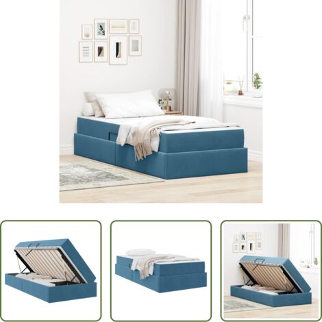 Materasso in velluto -  Letto con contenitore e materasso Blu Scuro 90 x 200 cm Velluto