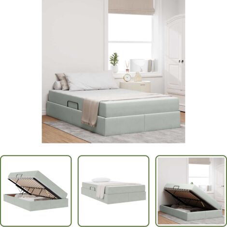 Materasso in velluto -  Letto con contenitore e materasso Grigio chiaro 120 x 200 cm