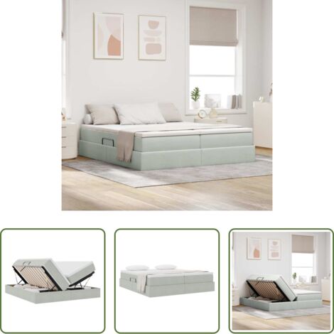 Materasso in velluto -  Letto con contenitore e materasso Grigio chiaro 200 x 200 cm